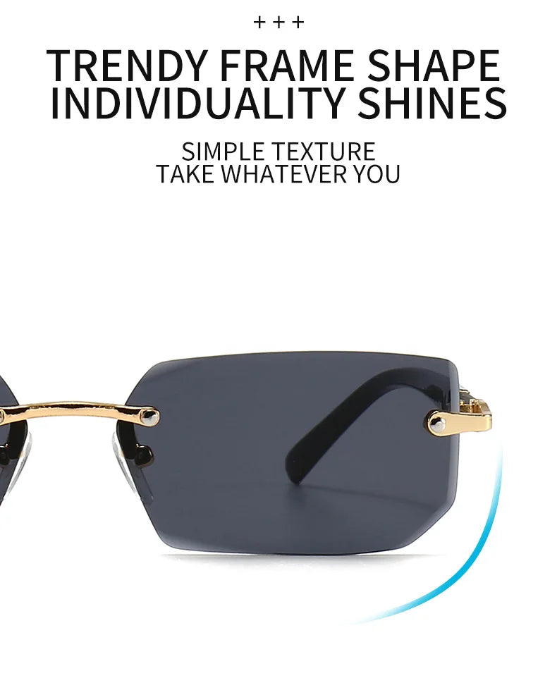 Clearance_Rimless Sunglasses Rectangle Fashion Popular Women Men Shades Small Square Sun Glasses For Female male Summer Travelin