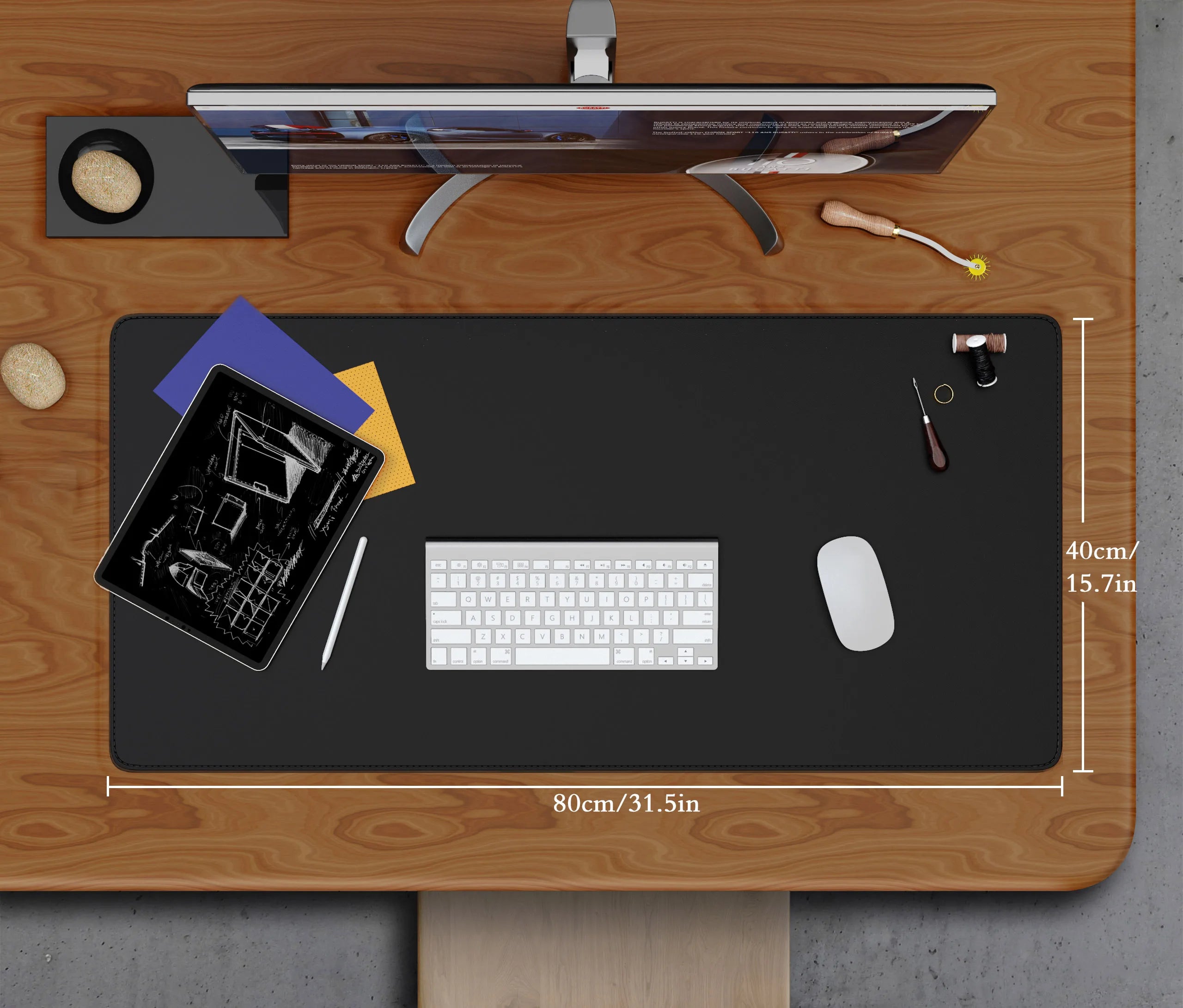 Dual Sided Desk Mat,Leather Desk Pad,Black Cork Desk Mat Protector,Large Mouse Pad,Desk Writing Pad for Office and Home