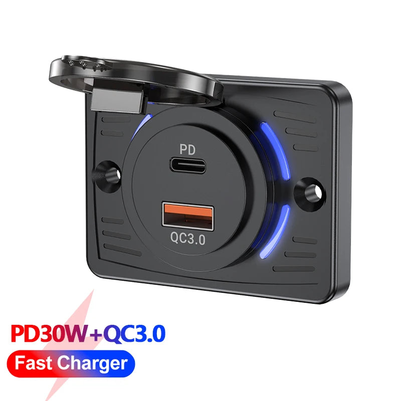 Wall Mount Charger Adapter, 2-4 Ports USB Outlet, QC 22.5W PD 30W Type-C Quick Charge, QC3.0 Panel, Bus, ATV, Truck