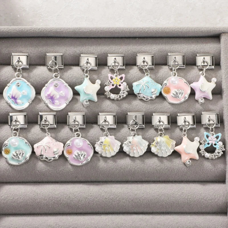 Red Sweet Cute Hollow Bow Knot Leaf Butterfly Rose Italian Charm Links Fit 9mm Stainless Steel Bracelet Jewelry DIY Making Gifts