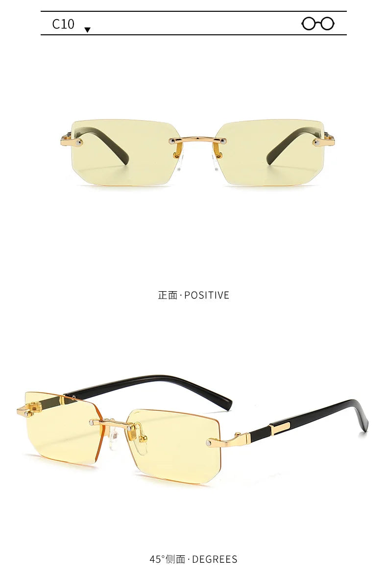 Clearance_Rimless Sunglasses Rectangle Fashion Popular Women Men Shades Small Square Sun Glasses For Female male Summer Travelin