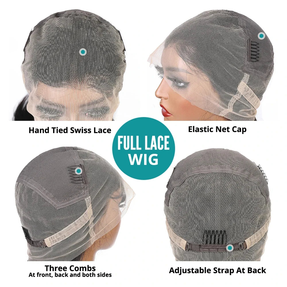 Full Lace Wigs Human Hair Wig For Women Brazilian Straight HD Full Lace Frontal Wig Glueless Wig Ready to Wear Preplucked