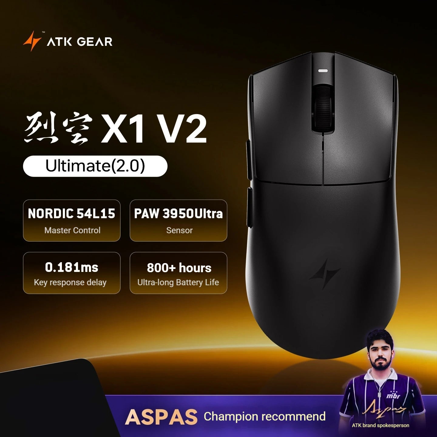 ATK Blazing Sky X1 V2 Wireless Gaming Mouse Dual-Mode 2.4G/Wired 54g Lightweight PAW3950Ultra New GEM Dual 8K Dongle Low Latency