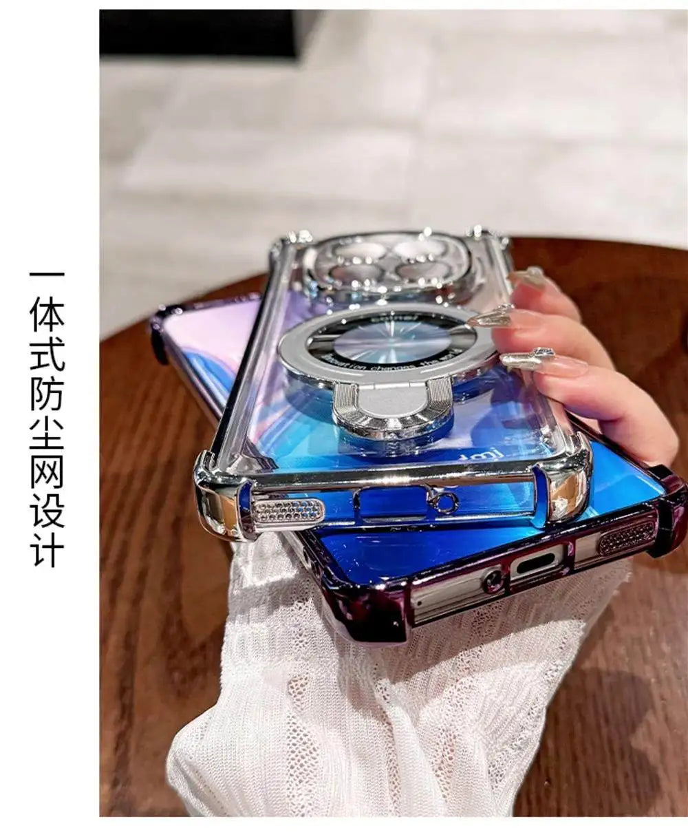 For Redmi Note 15 Pro and Note 15 Pro Plus Case Magnetic Holder Plating Airbag Transparent Camera Protection Shockproof Cover