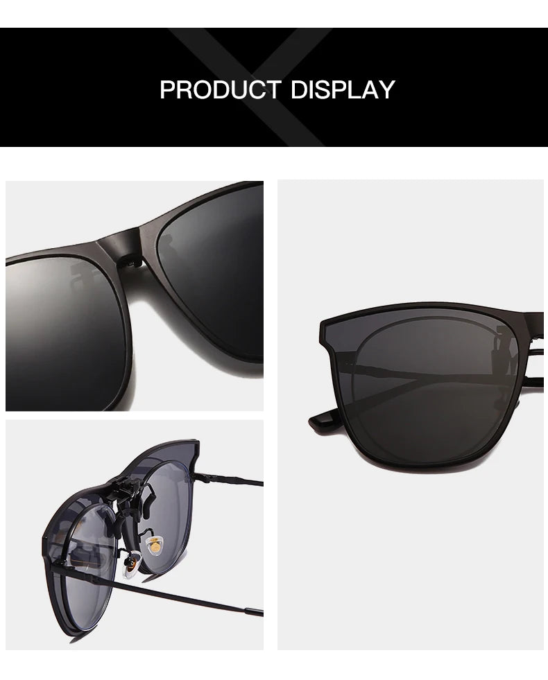 Clip On Sunglasses Men Photochromic Car Driver Goggles Night Vision Glasses Anti Glare Vintage Square Glasses