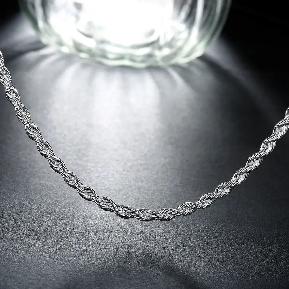 Hot Charms Fine 4MM Rope Chain 925 Sterling Silver Necklaces for Woman Men Classic Fashion Jewelry Wedding Party Holiday Gifts