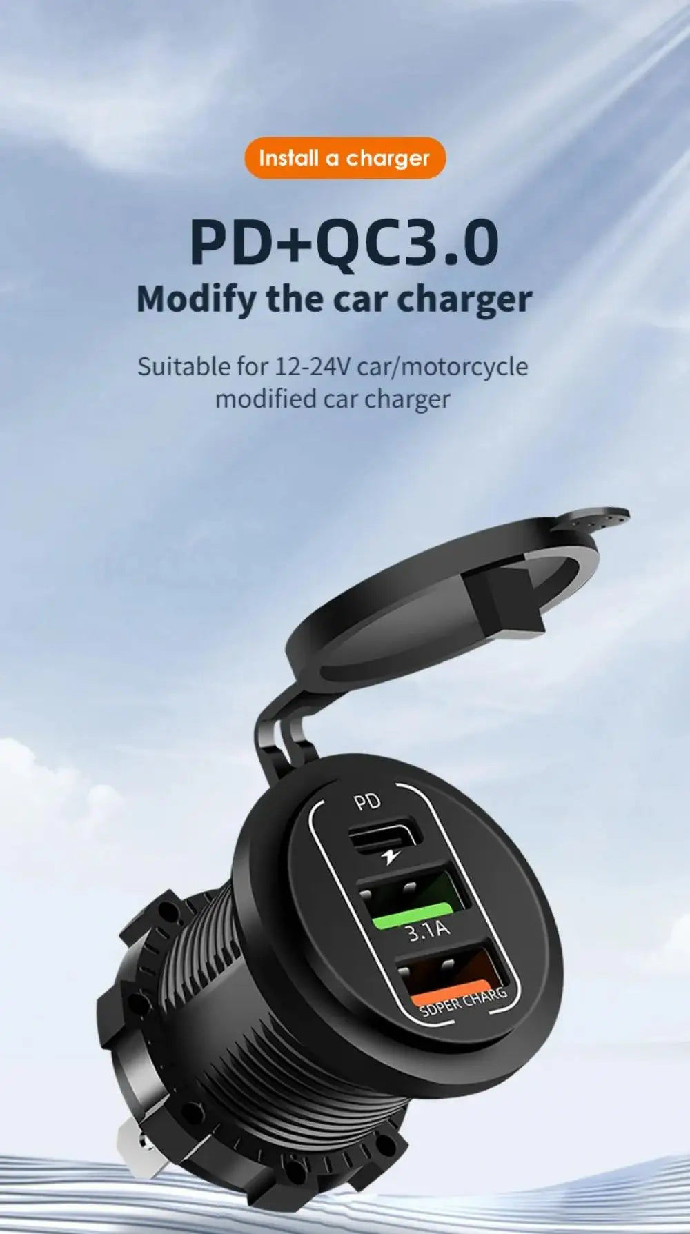 NEW 4 Ports Dual PD Dual QC 3.0 USB Car Charger with Voltmeter Socket Power Outlet Adapter Waterproof for 12V/24V Car Boat