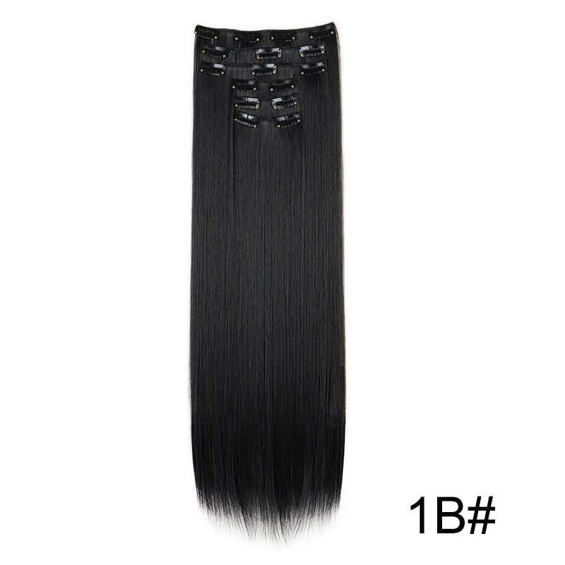 WIGSIN Synthetic 6pcs/set 24Inch Long Straight Hair Extensions Clip-in Heat Resistant Black Blonde Hairpiece for Women