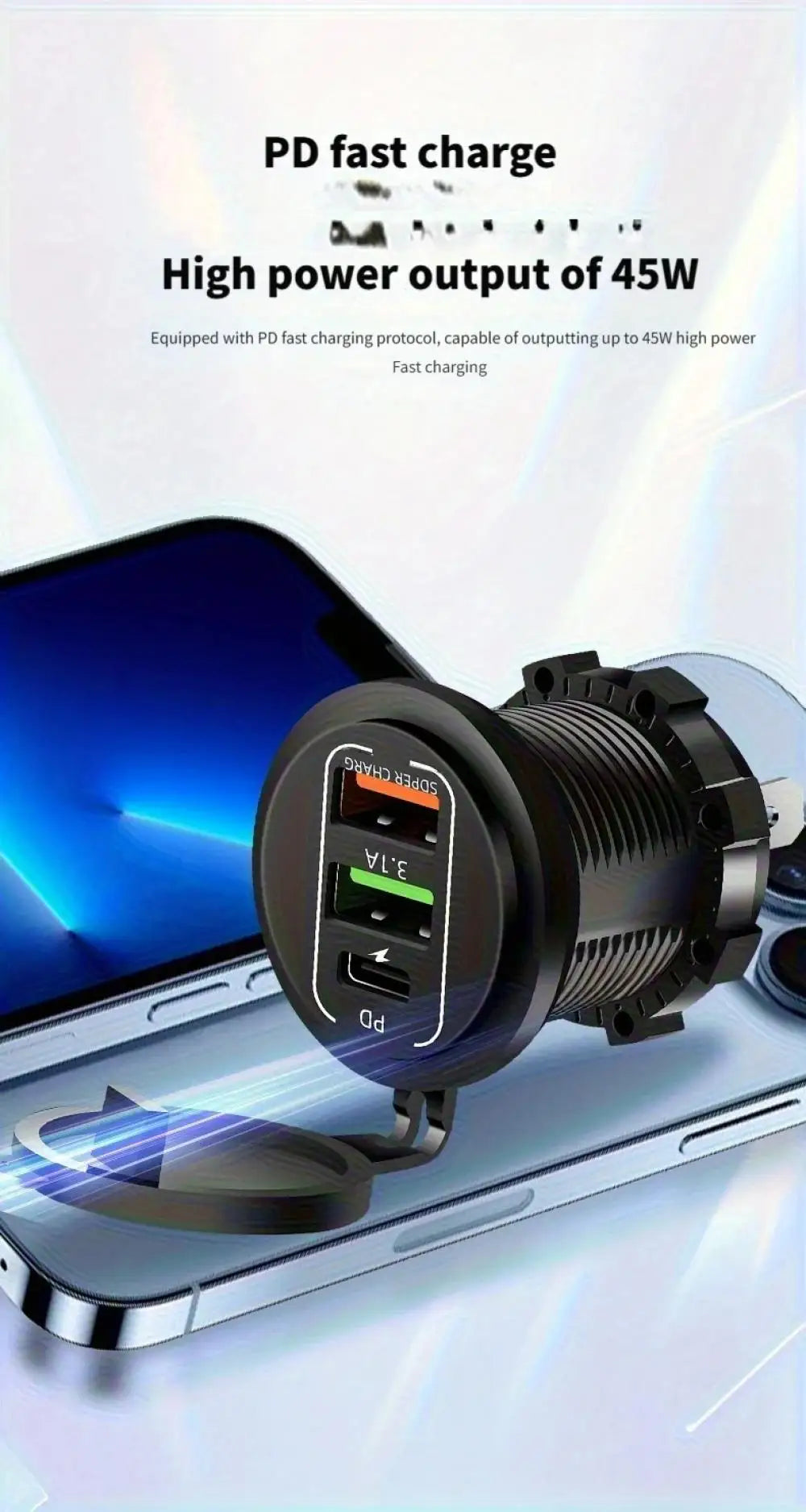 NEW 4 Ports Dual PD Dual QC 3.0 USB Car Charger with Voltmeter Socket Power Outlet Adapter Waterproof for 12V/24V Car Boat