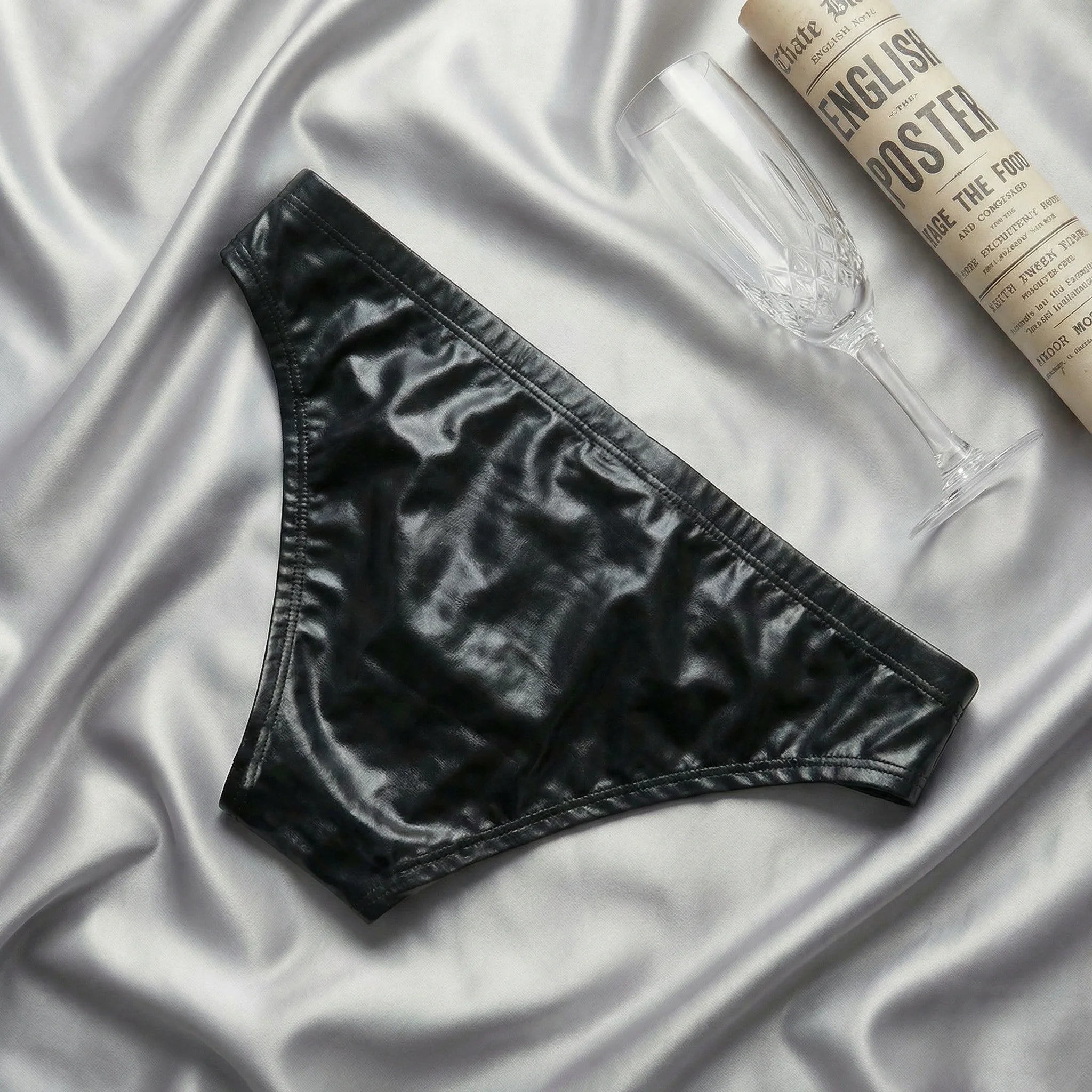 1Pc men's PU leather triangle underwear, sexy triangle underwear, boxing fitness, suitable for costume parties, sweet gift