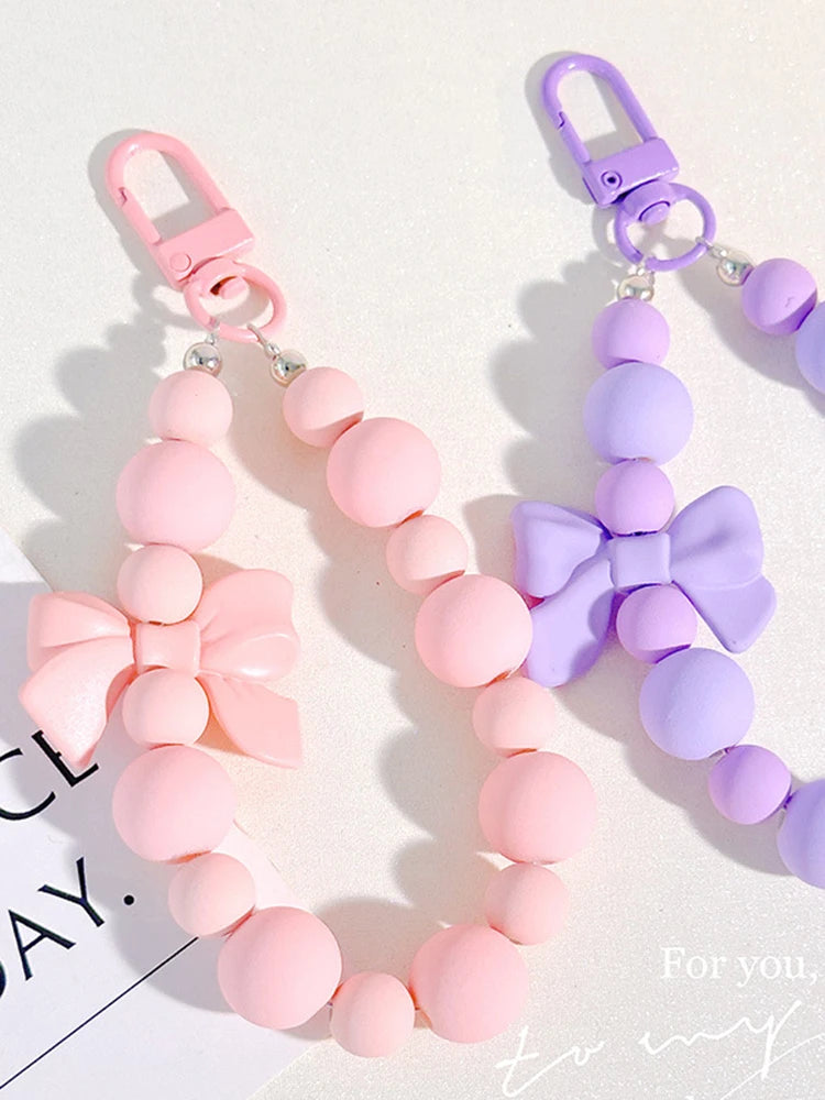 Pink Pearl Bow Keychain, Mobile Phone Chain, Earphone Bag, Anti-Lost Rope, Car Keychain, Beaded Pendant, Backpack Pendant Access