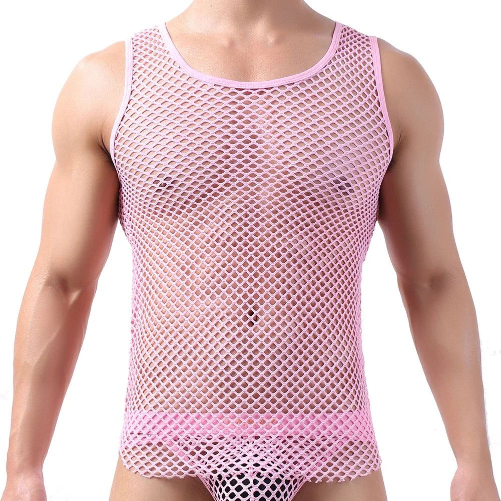 Fashion Tank Tops For Men Hollow Out Undershirt Mesh Breathable Sleeveless Vest