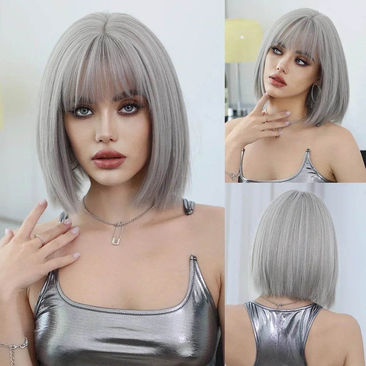 NAMM Synthetic Shoulder Length Middle Part Green Ombre Black Wigs Wigs for Women Daily Party High Density Green Root Wigs