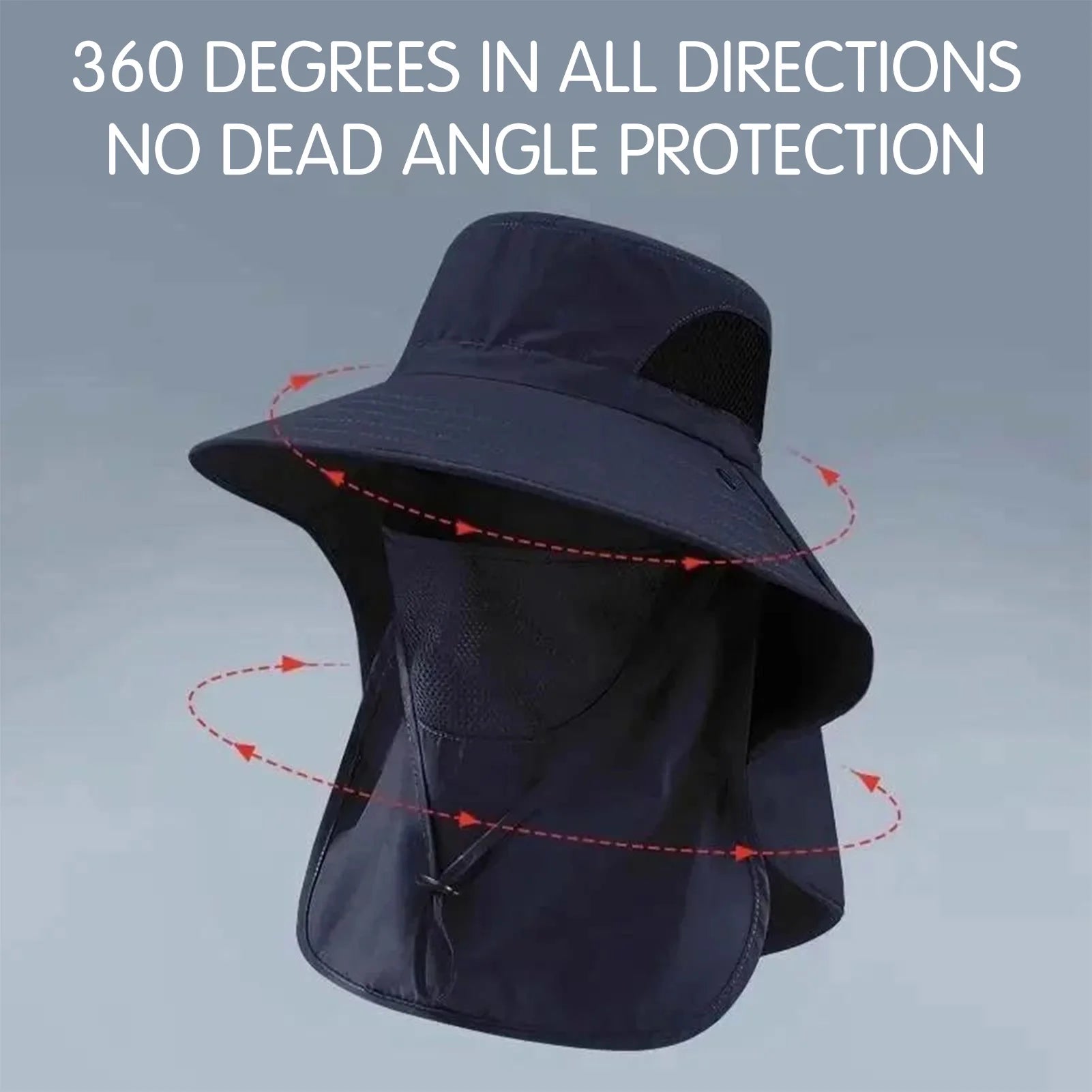 Polyester Sun Fishing Hat With Neck Cover Wide Brim UV Protection Breathable With Chin Strap For Beach Hiking Men Women