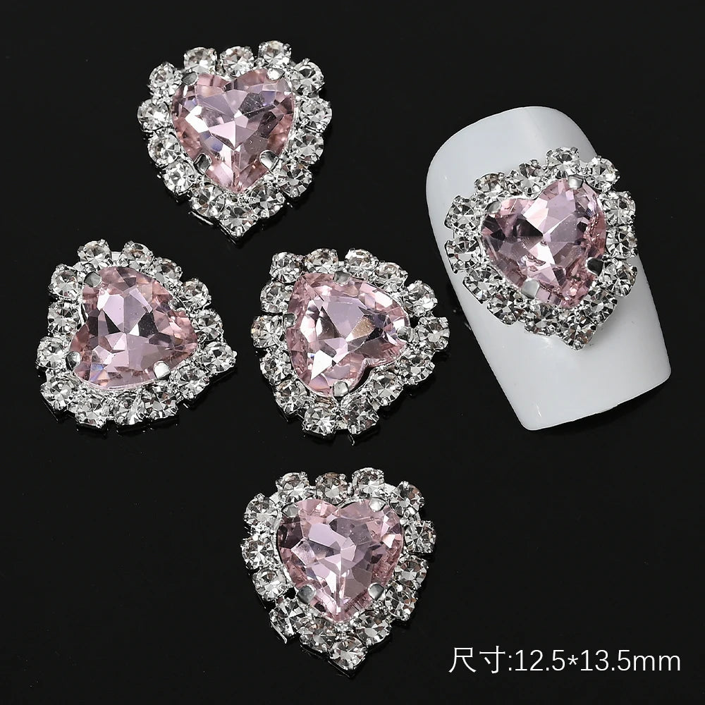 5/10pc Luxury Crystal Pink Heart Nail Art Charm 3D Love Shape Nail Rhinestones Diamond Shine Valentine's Day Manicure Decoration