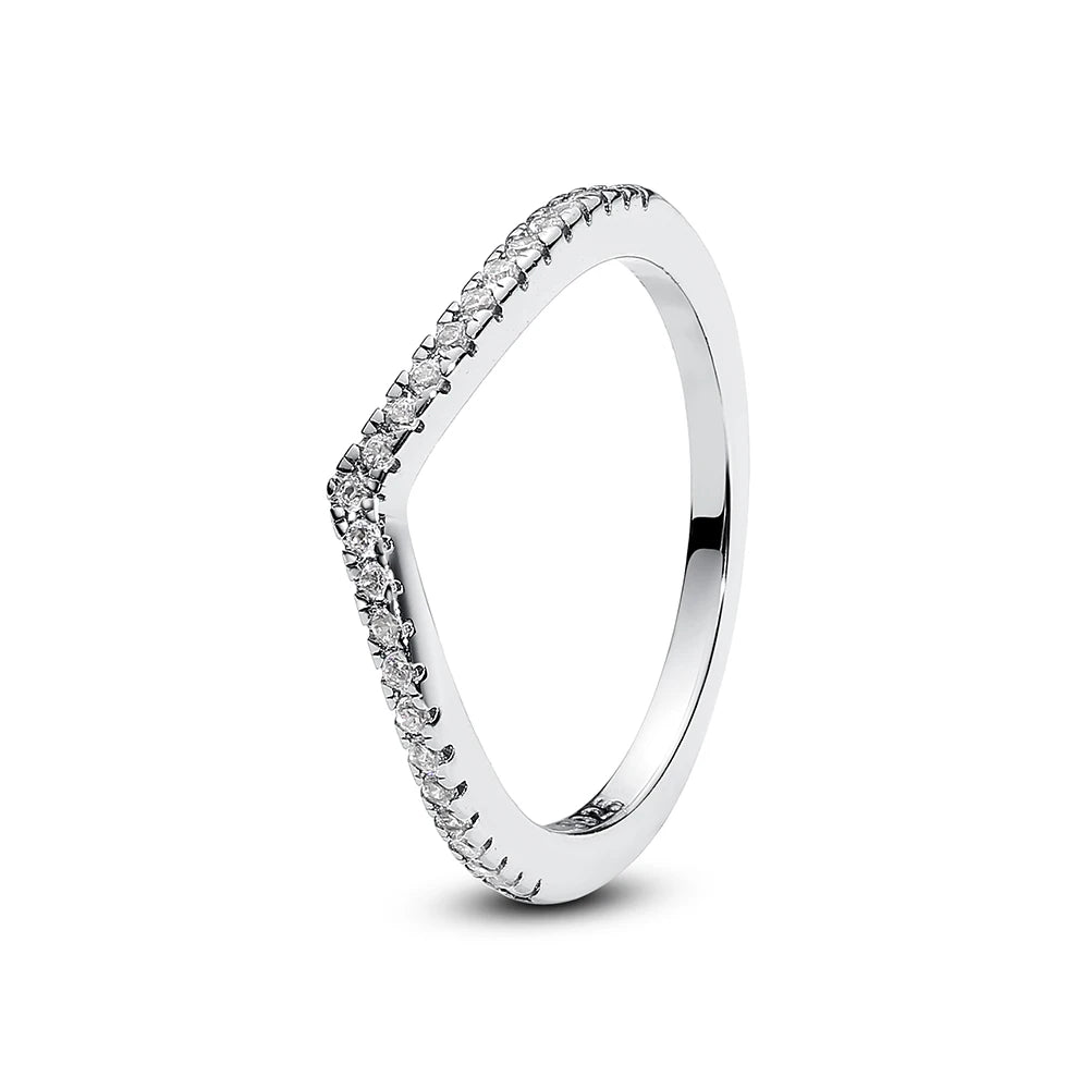 925 Sterling Silver Rings For Women Original Crown Love Heart Wishbone Engagement Wedding Rose Gold Crystal Ring Luxury Jewelry