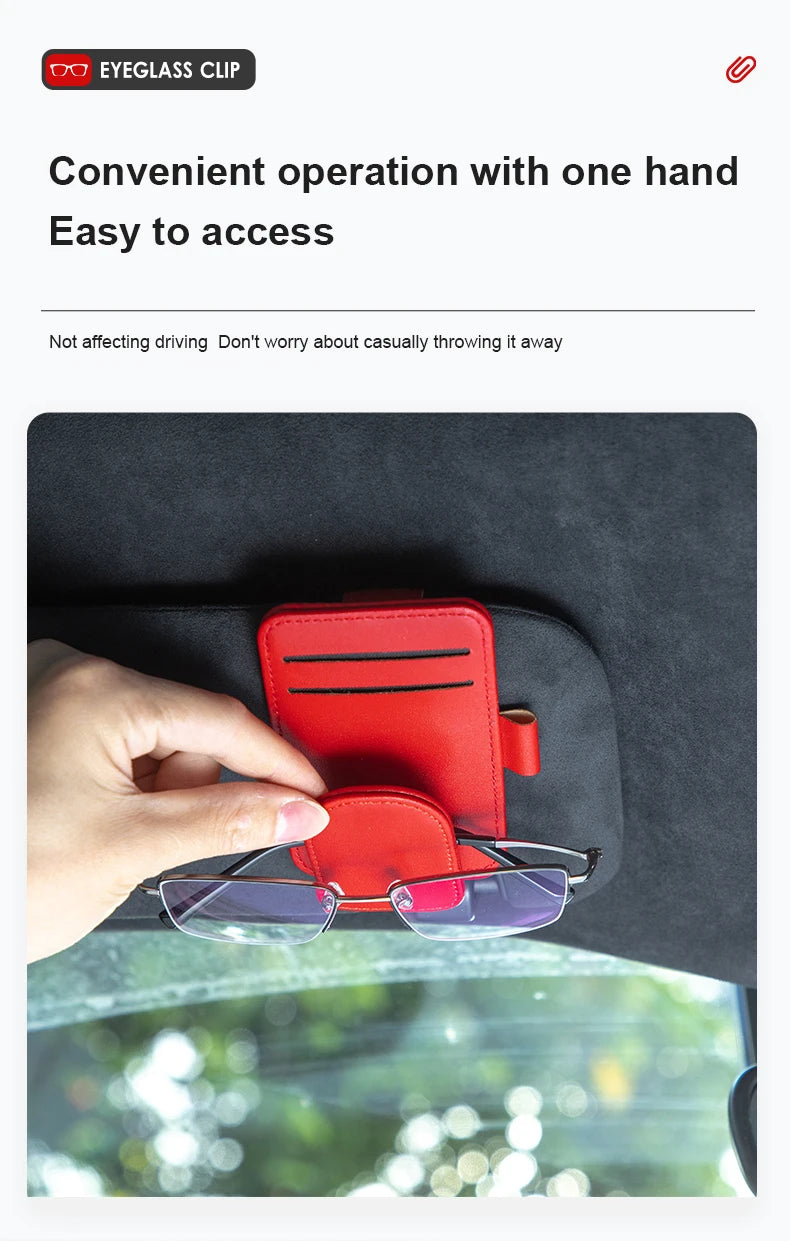 JFBONIN Leather Car Sun Visor Sunglasses Holder with Magnetic Clip Pen And Card Holder Creative Sunshade Storage Case