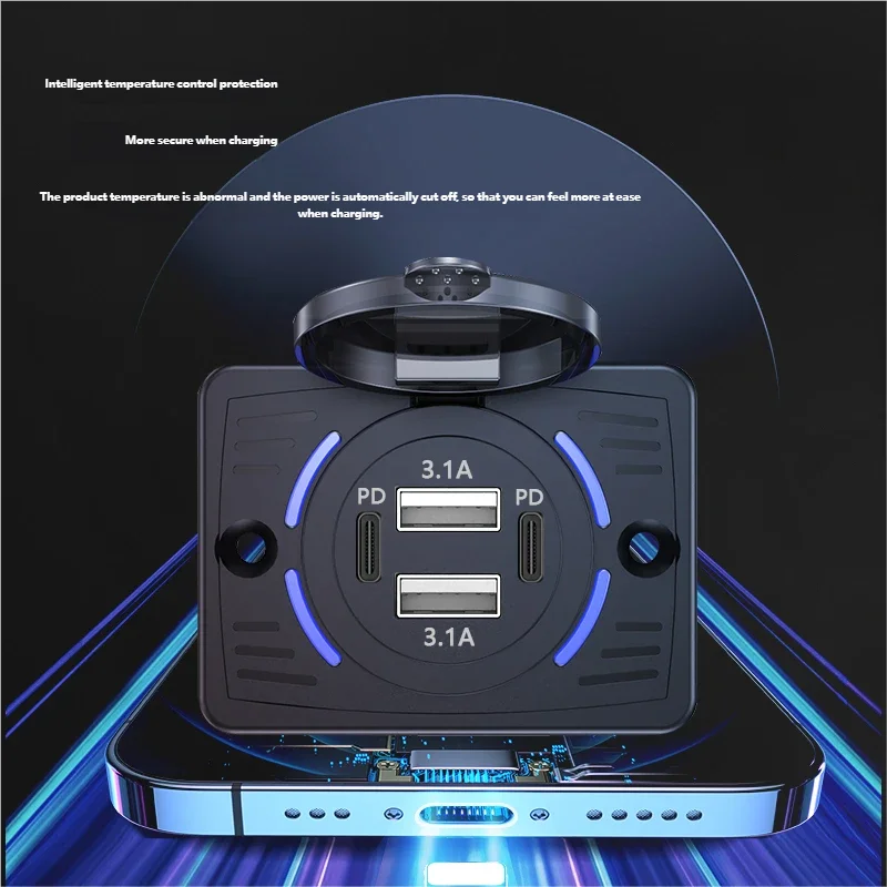 Wall Mount Charger Adapter, 2-4 Ports USB Outlet, QC 22.5W PD 30W Type-C Quick Charge, QC3.0 Panel, Bus, ATV, Truck