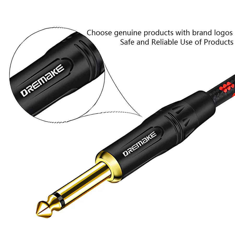 Jack 6.35 mm Mono Cable Gold Plated Guitar Cable Male to Male Cotton Braided Instrument Cable for Guitar Bass keyboard