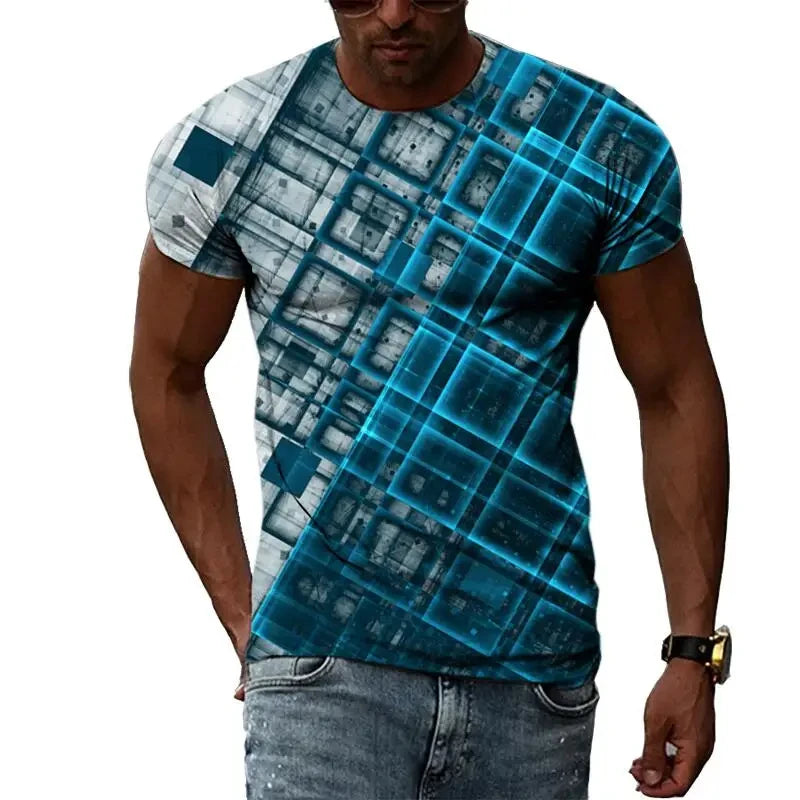 Fashion Men's T-shirt Multidimensional Graphic Tee For Men Casual 3D Print Harajuku Personality Round Neck Short Sleeve Top