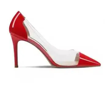 Sexy Woman White Black Red Sliver Nude Patent Leather PVC Patchwork Pumps Female Pointed Toe Shallow Slip On Dress Party Shoes