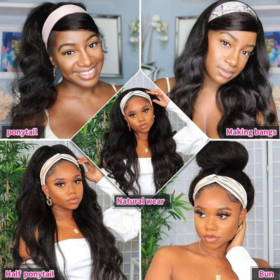 Body Wave Headband Human Hair Wig Machine Made Human Hair Wig Ready To Wear Headband Body Wave Remy Human Hair Wigs for Women