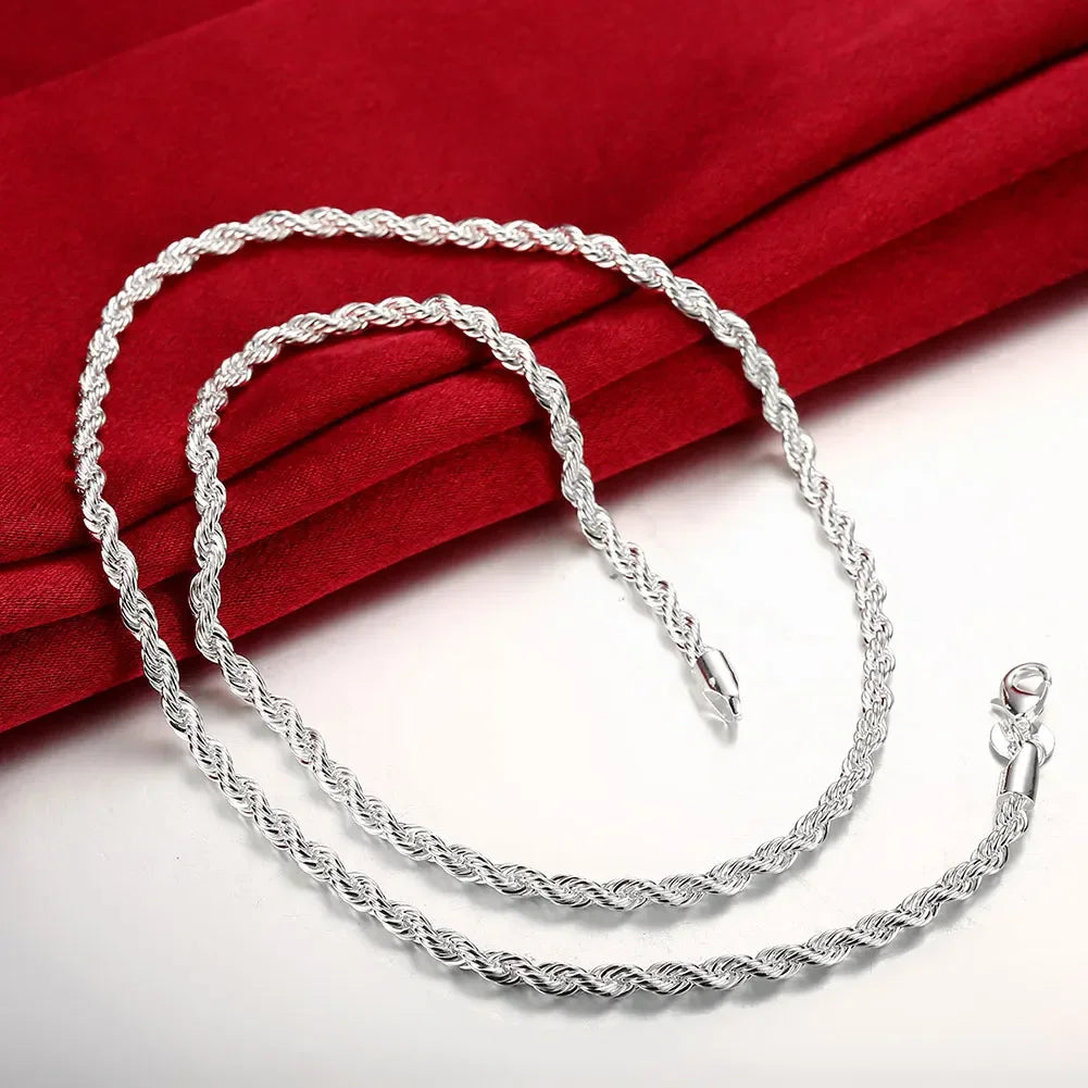 Hot Charms Fine 4MM Rope Chain 925 Sterling Silver Necklaces for Woman Men Classic Fashion Jewelry Wedding Party Holiday Gifts