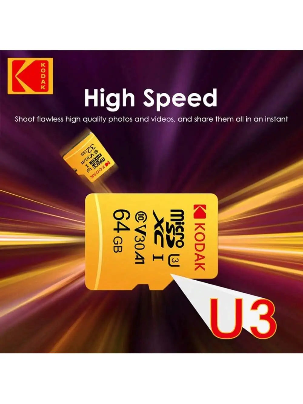 Kodak  Micro SD32GB-256GB Memory Card - High Speed Class 10 U3 UHS-I for Smartphones, Digital Cameras, Tablets and Drones