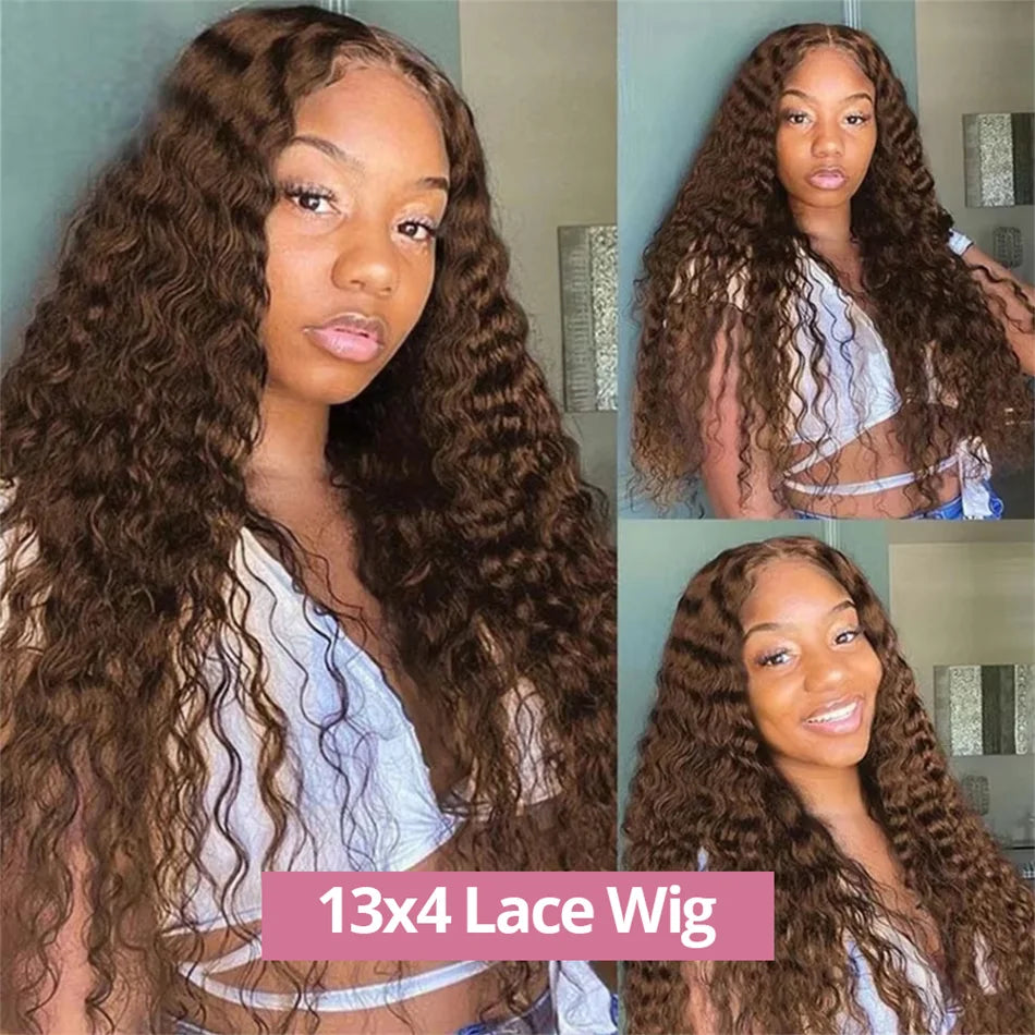 Chocolate Brown 13x6 HD Lace Front Wigs Human Hair Wigs 13x4 Deep Curly Human Hair Wigs Deep Wave 30 Inch Lace Frontal Wig