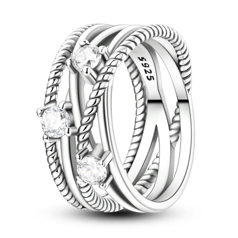 Rings For Women 925 Silver Sparkling Zircon Minimalist Geometric Star X Rings Romantic Wedding Engagement Valentine Jewelry Gift