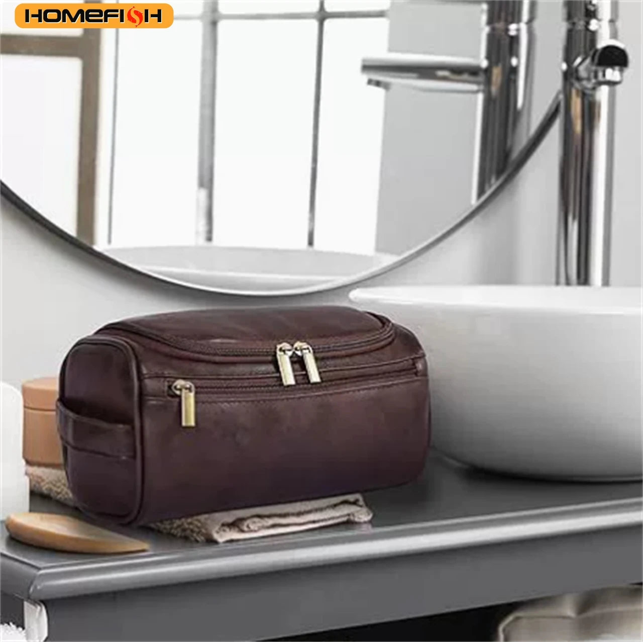 HOMEFISH Men PU Vintage Luxury Toiletry Bag Travel Necessary Business Cosmetic Makeup Cases Male Hanging Storage Organizer Wash