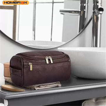 HOMEFISH Men PU Vintage Luxury Toiletry Bag Travel Necessary Business Cosmetic Makeup Cases Male Hanging Storage Organizer Wash