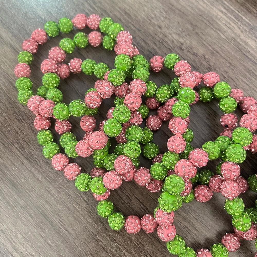 Alpha Pink Green Beads Inlaid Pearl Ivy Pendant Bracelet