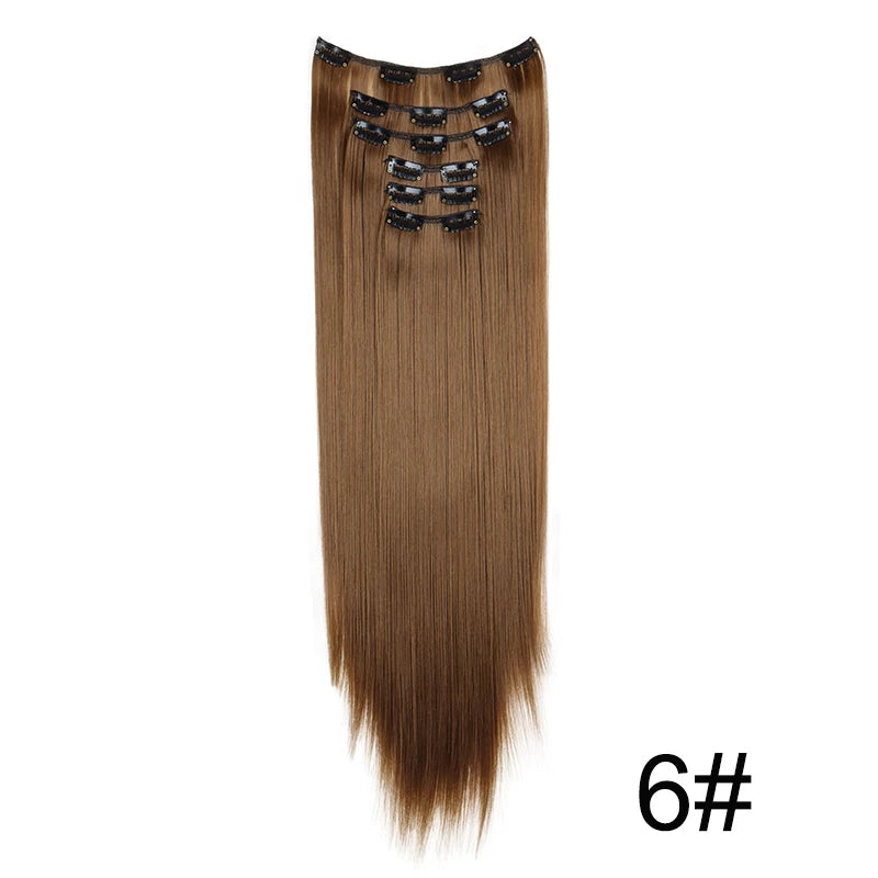 WIGSIN Synthetic 6pcs/set 24Inch Long Straight Hair Extensions Clip-in Heat Resistant Black Blonde Hairpiece for Women
