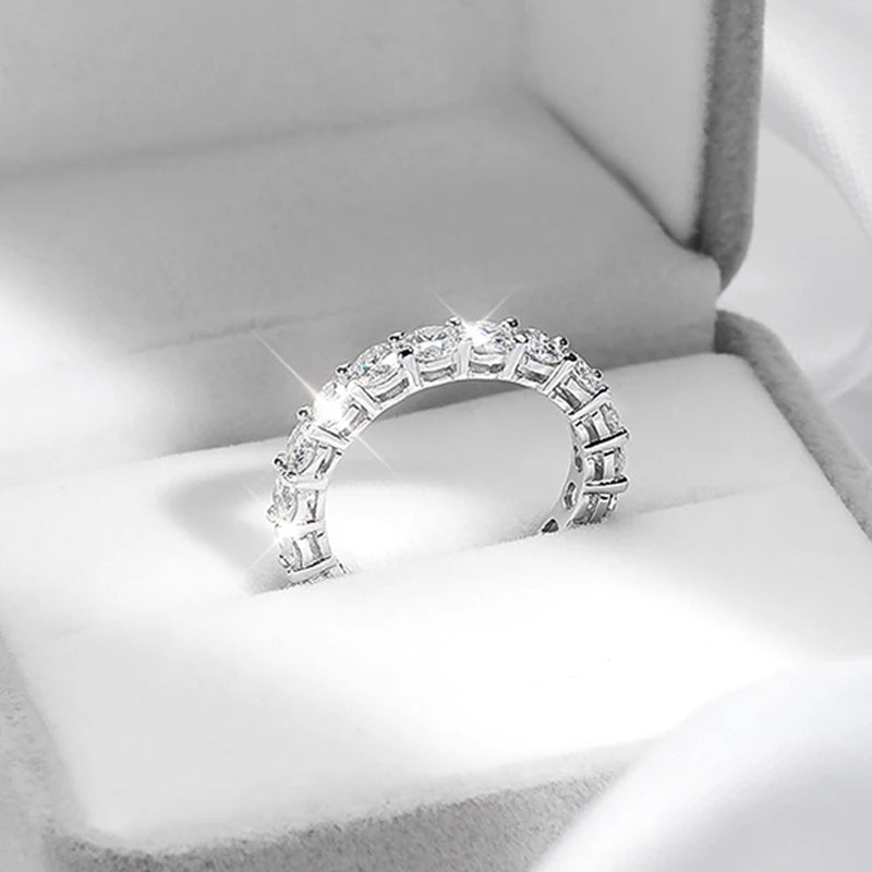 Smyoue 2-5mm Full Moissanite Ring for Women Sparkling Wedding Eternity Bands 100% S925 Sterling Silver Jewelry Classic Ring