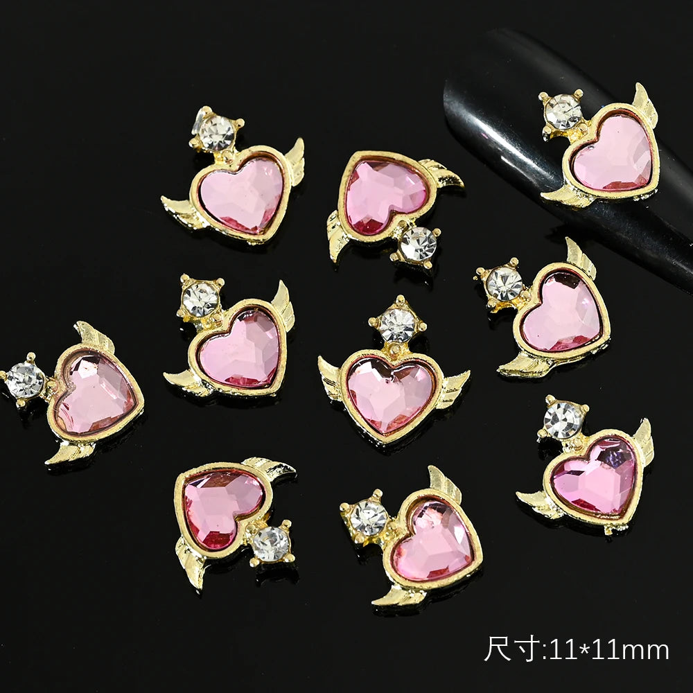 5/10pc Luxury Crystal Pink Heart Nail Art Charm 3D Love Shape Nail Rhinestones Diamond Shine Valentine's Day Manicure Decoration