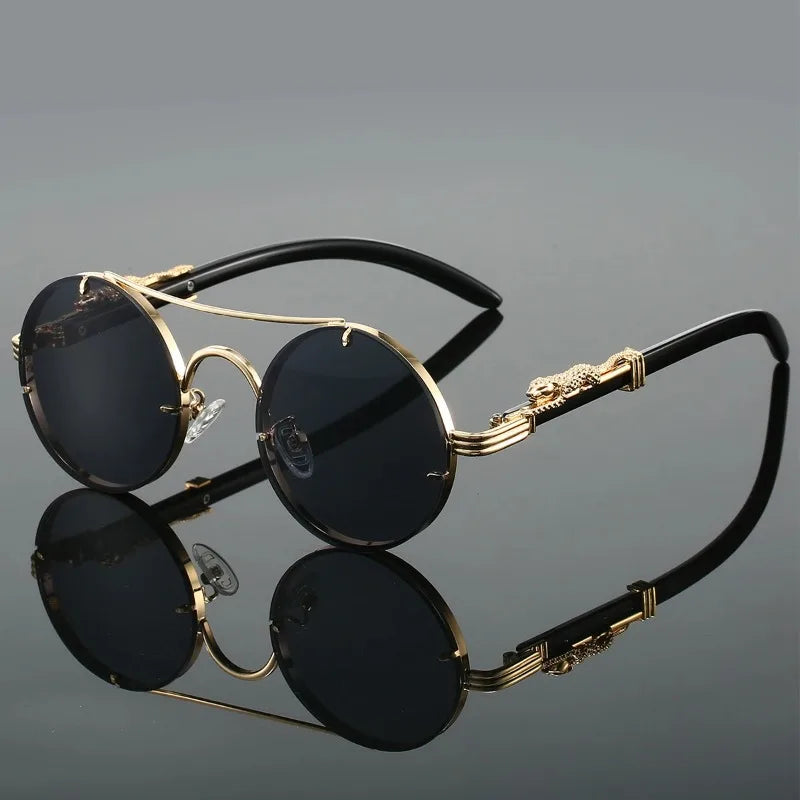 Classic Retro Double Beam Leopard Head Decorative Men's Driving Metal Round Frame