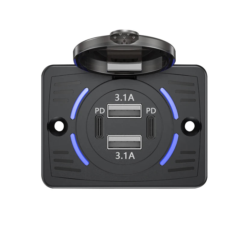 Wall Mount Charger Adapter, 2-4 Ports USB Outlet, QC 22.5W PD 30W Type-C Quick Charge, QC3.0 Panel, Bus, ATV, Truck