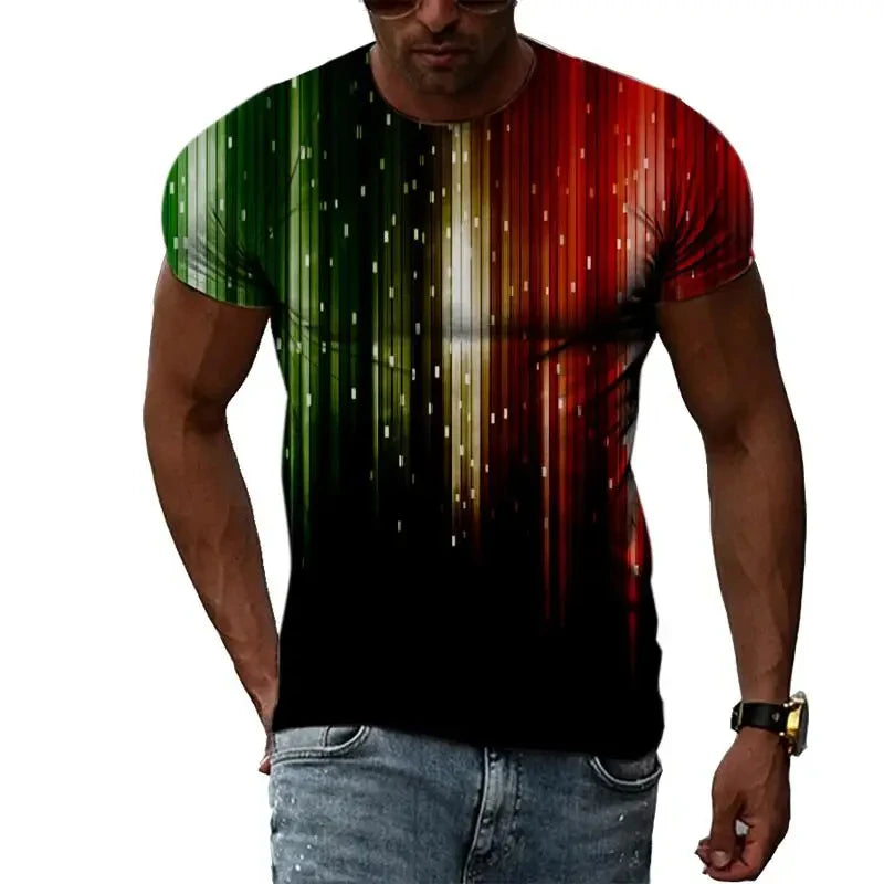 Fashion Men's T-shirt Multidimensional Graphic Tee For Men Casual 3D Print Harajuku Personality Round Neck Short Sleeve Top