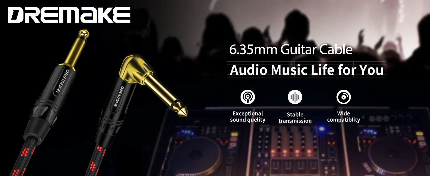 Jack 6.35 mm Mono Cable Gold Plated Guitar Cable Male to Male Cotton Braided Instrument Cable for Guitar Bass keyboard