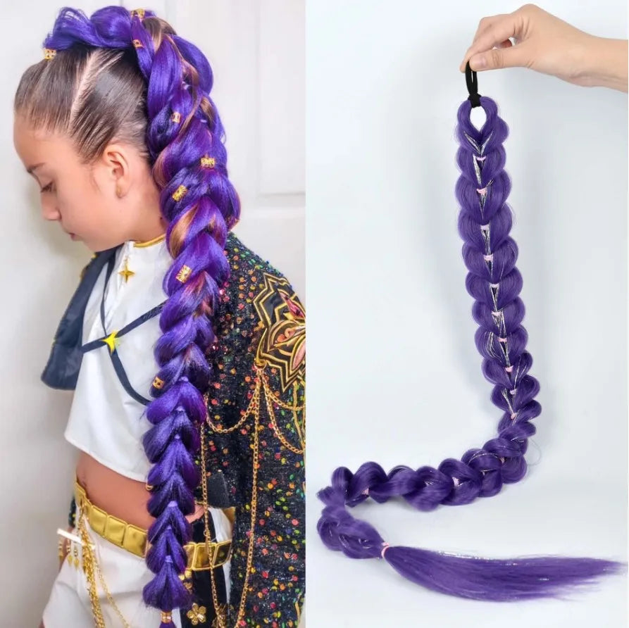 26-inch synthetic woven purple hair ponytail cosplay costume hairstyle for children girls Halloween Christmas