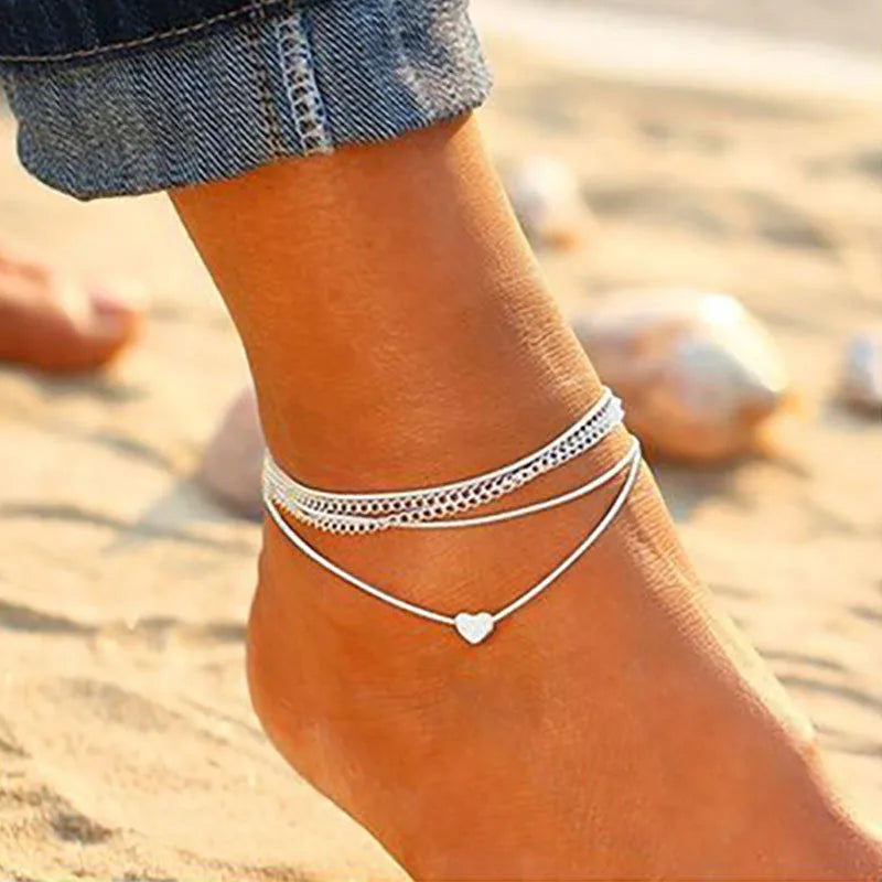 Modyle New Fashion Simple Heart Female Anklets Foot Jewelry Leg New Anklets On Foot Ankle Bracelets For Women Leg Chain Gifts