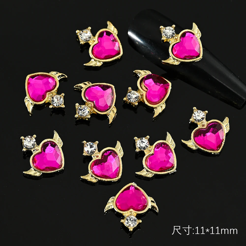 5/10pc Luxury Crystal Pink Heart Nail Art Charm 3D Love Shape Nail Rhinestones Diamond Shine Valentine's Day Manicure Decoration