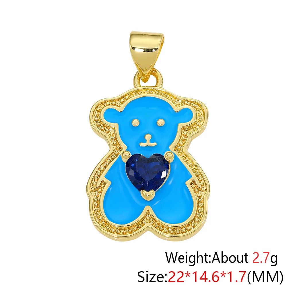 HUAMI Colorful Cute Bear Enamel Necklace Pendant Handmade Prevent Allergy Multicolor Cubic Zirconia Charms Supplies Accessories