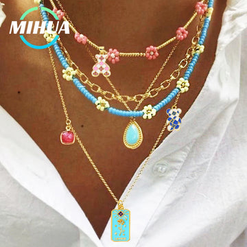 HUAMI Colorful Cute Bear Enamel Necklace Pendant Handmade Prevent Allergy Multicolor Cubic Zirconia Charms Supplies Accessories