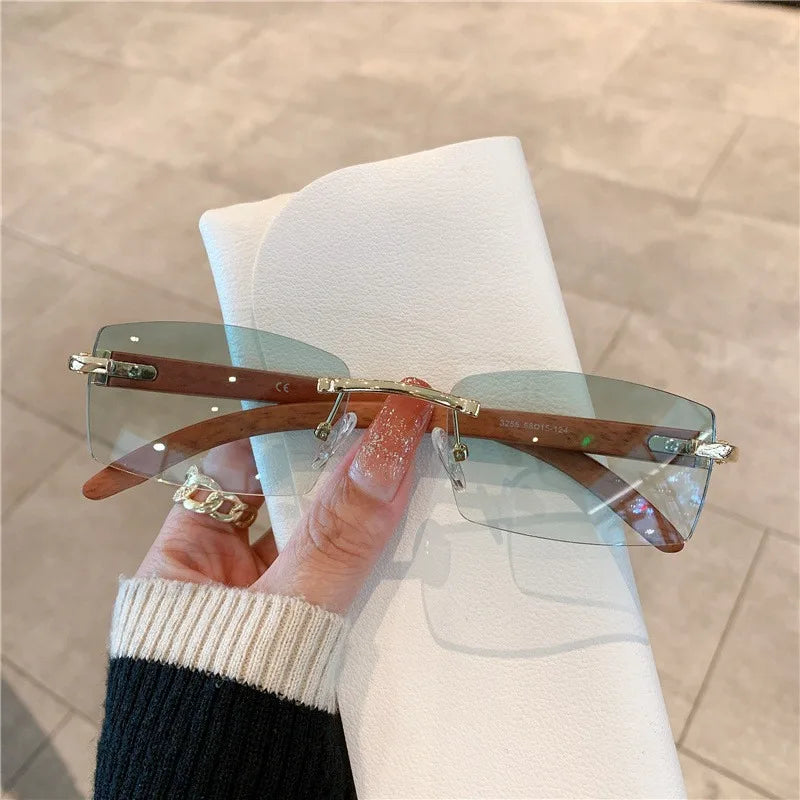 Fashion Sunglasses European and American Men's and Women's Frameless Imitation Wood Grain Leg Sunglasses