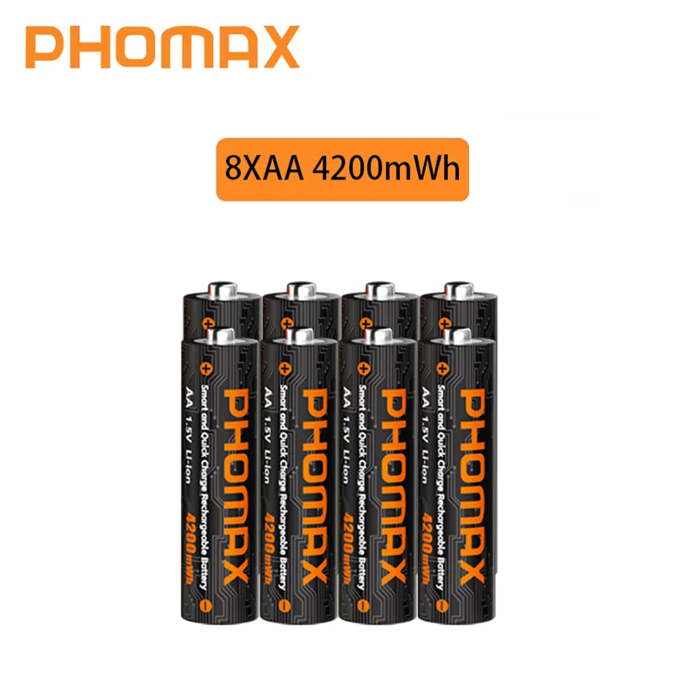 PHOMAX New Fast Charger&Rechargeable Battery,1.5V AA 4200mWh & AAA 1110mWh Lithium Battery  For  Remote Control Mouse SmartDoor