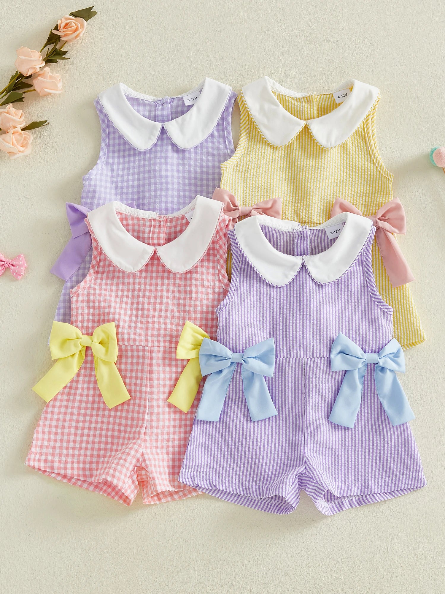 Citgeett Summer Kids Toddler Baby Girls Jumpsuit Shorts Casual Bows Striped Doll Collar Sleeveless Overalls Clothes