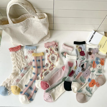 Fashion Socks For Women Summer Breathable Trendy Casual Socks Cute Fashion Korean Style Transparent Lace Sweet Socks