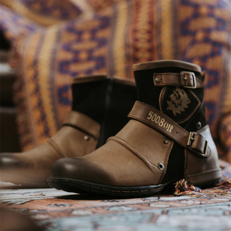 Cowboy Men's Ankle Boots High Quality Retro Men Motorcycle Boots Luxury Fashion Western Boot Metal Style Zippers Men Shoes 39-48